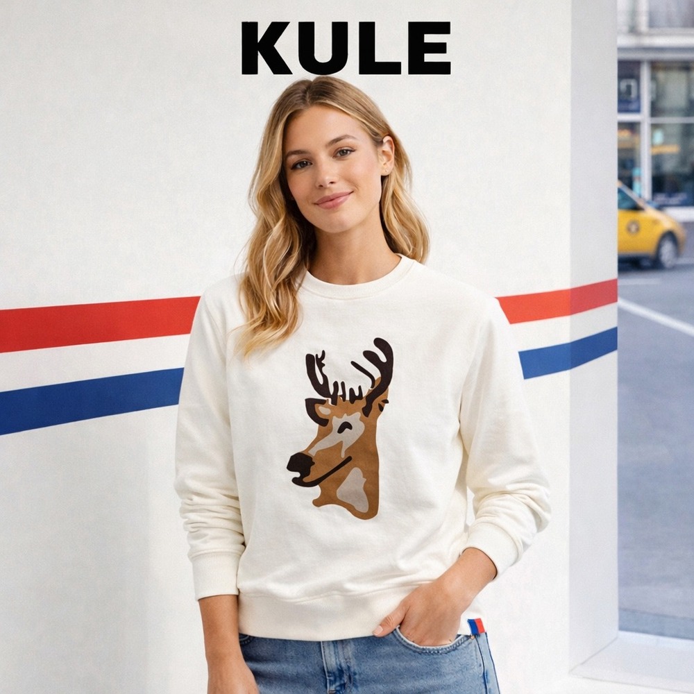 KULE The Buck‎ White Deer Graphic Crewneck Sweatshirt Women's Size Small